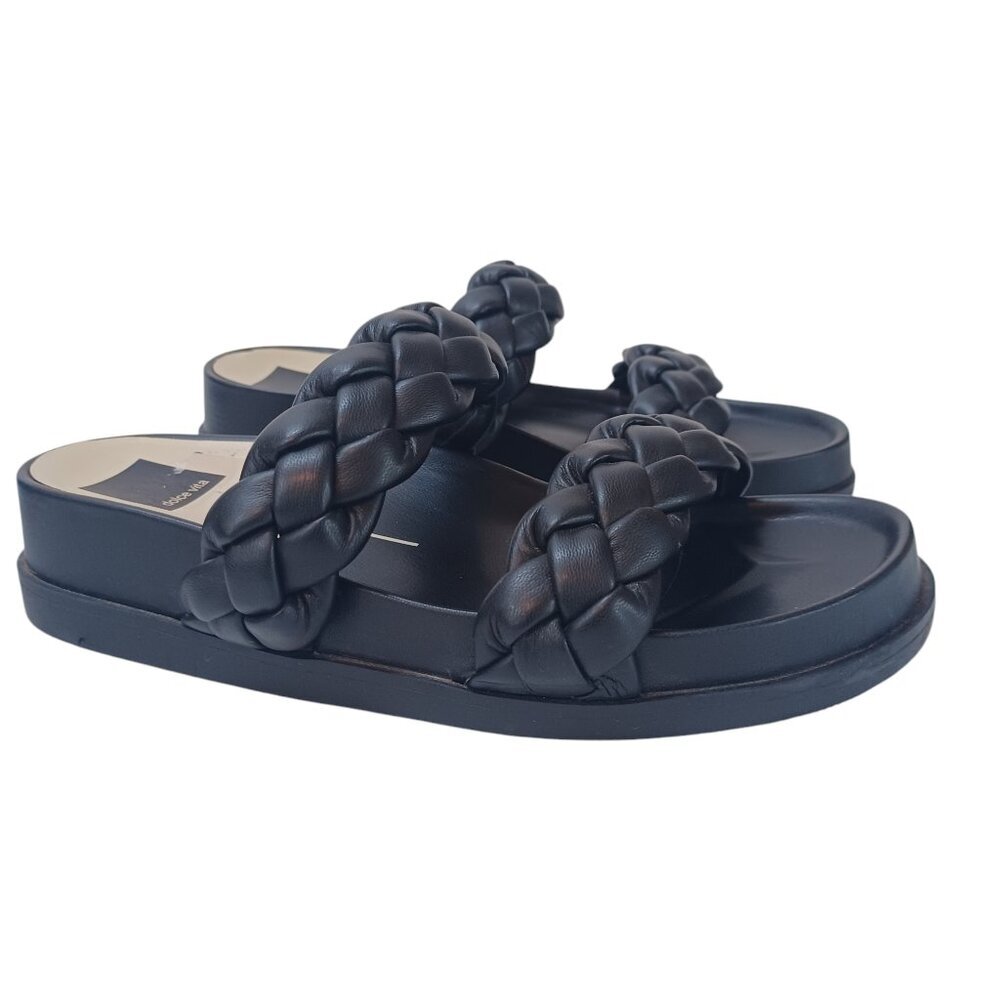 Dolce Vita Black Braided Double-Strap Slide Sandals